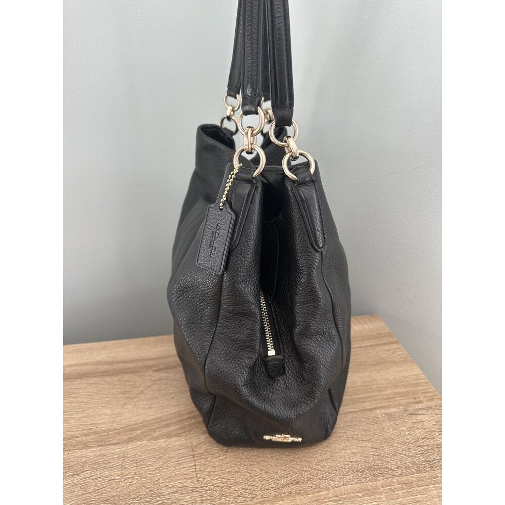 Coach Madison Phoebe Shoulder Bag Black Pebbled Leather Satchel Purse - Picture 13 of 15